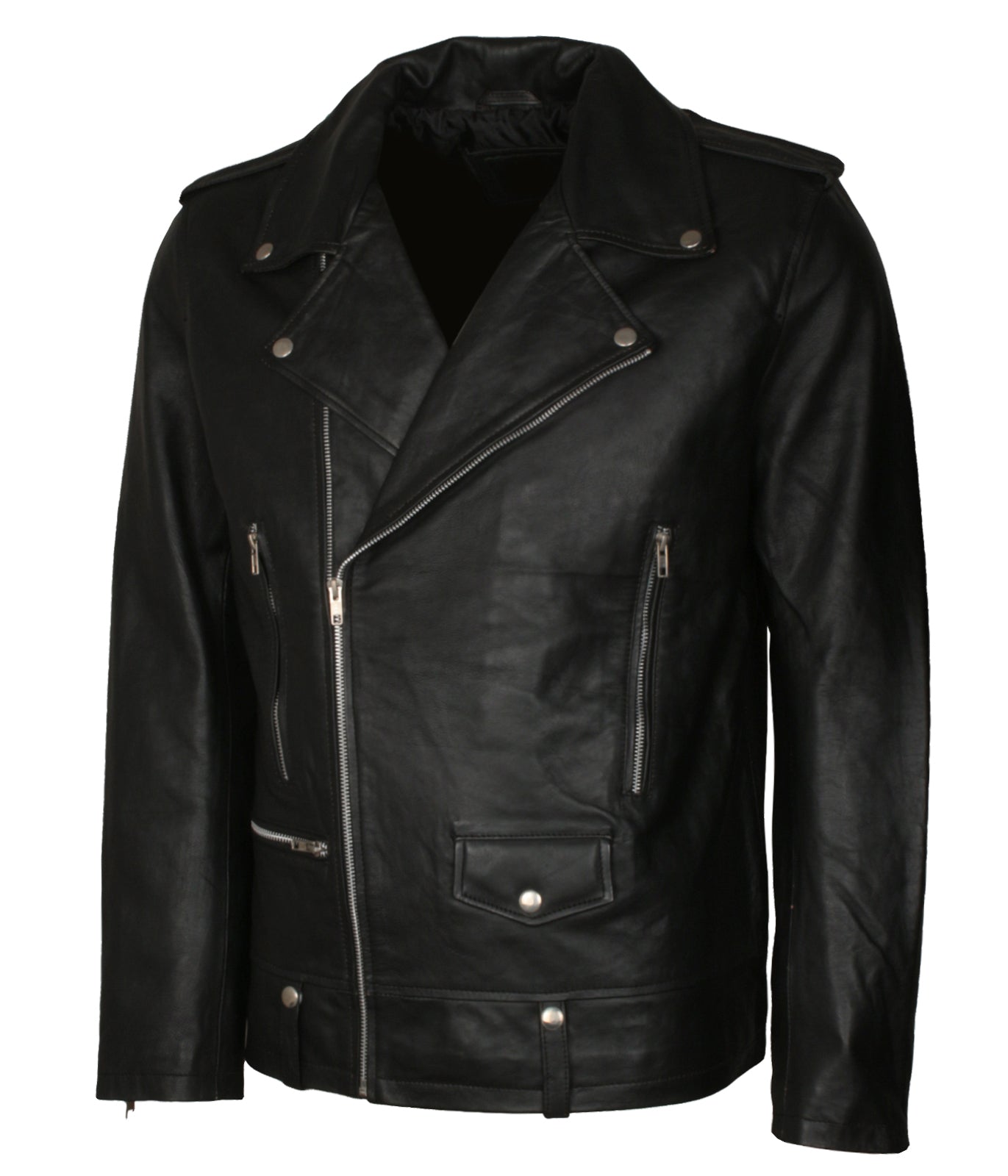 Brando Biker Mens Rockstar Black Motorcycle Leather Jacket