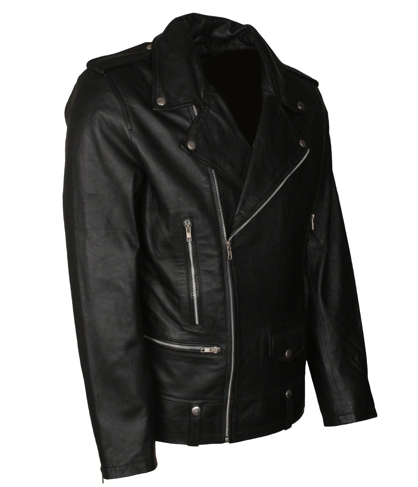 Brando Biker Mens Rockstar Black Motorcycle Leather Jacket