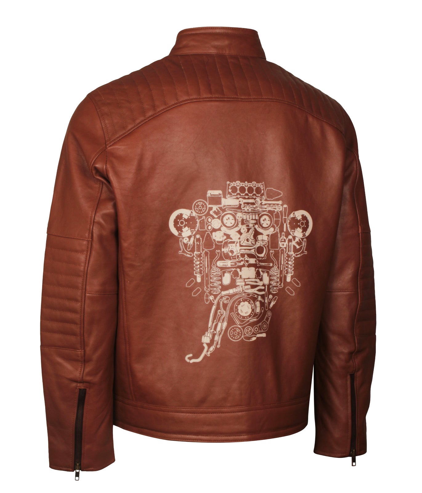 Car Engine Mens Brown BIker Motorcycle Leather Jacket