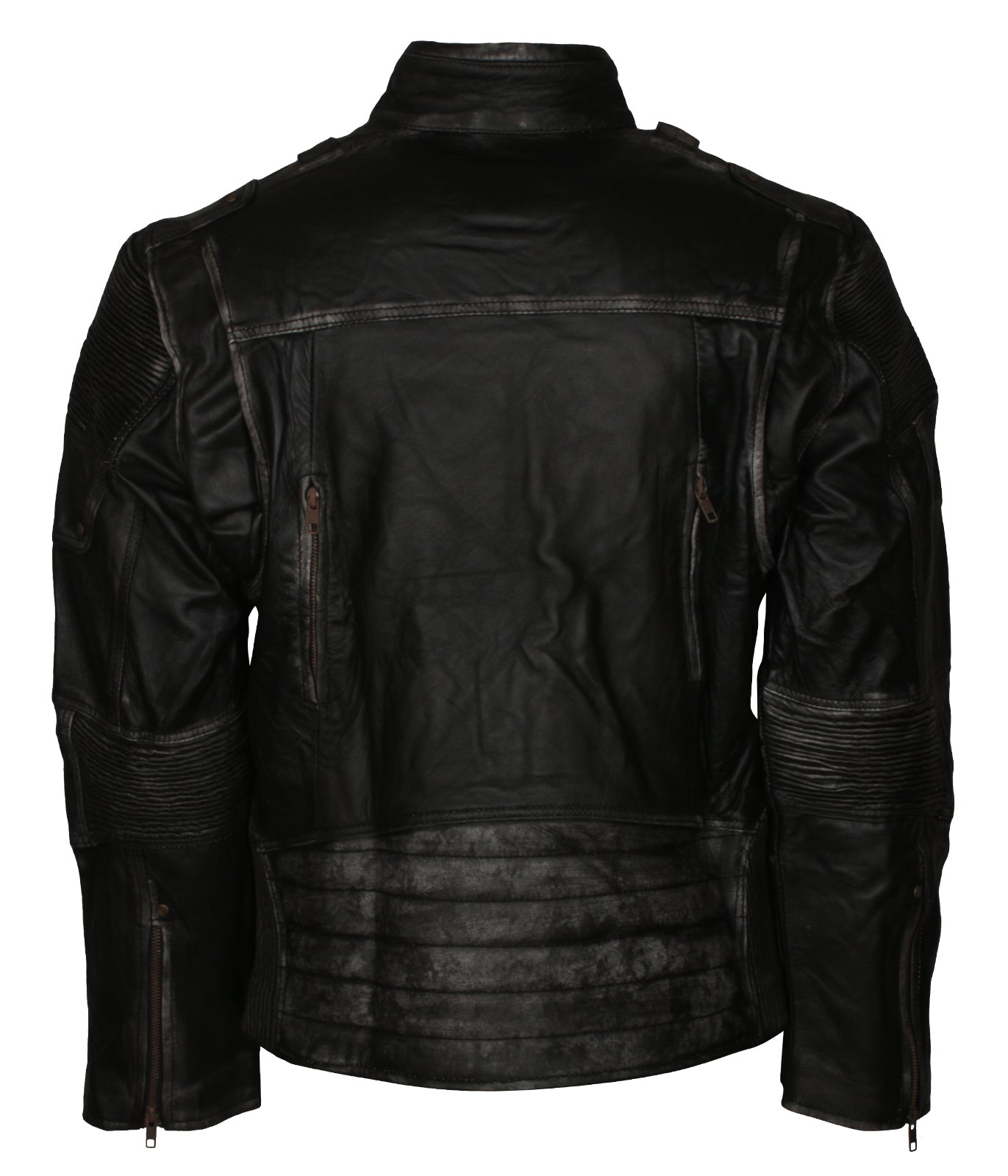Distressed Biker Mens Black Motorcycle Vintage Cafe Racer Leather Jacket - Herren Schwarz Lederjacke