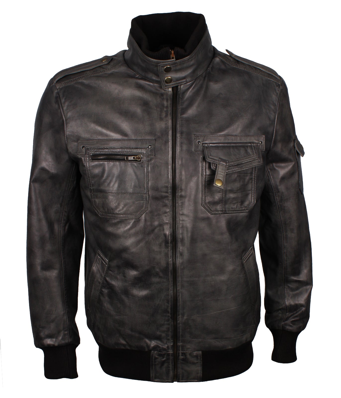 Grey Waxed Vintage Motorcycle Riding Leather Jacket