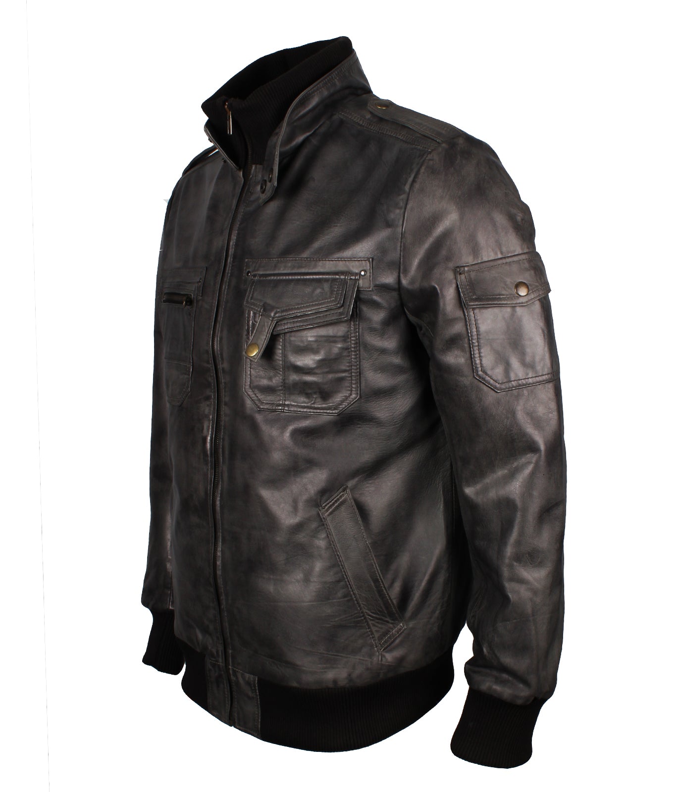 Grey Waxed Vintage Motorcycle Riding Leather Jacket