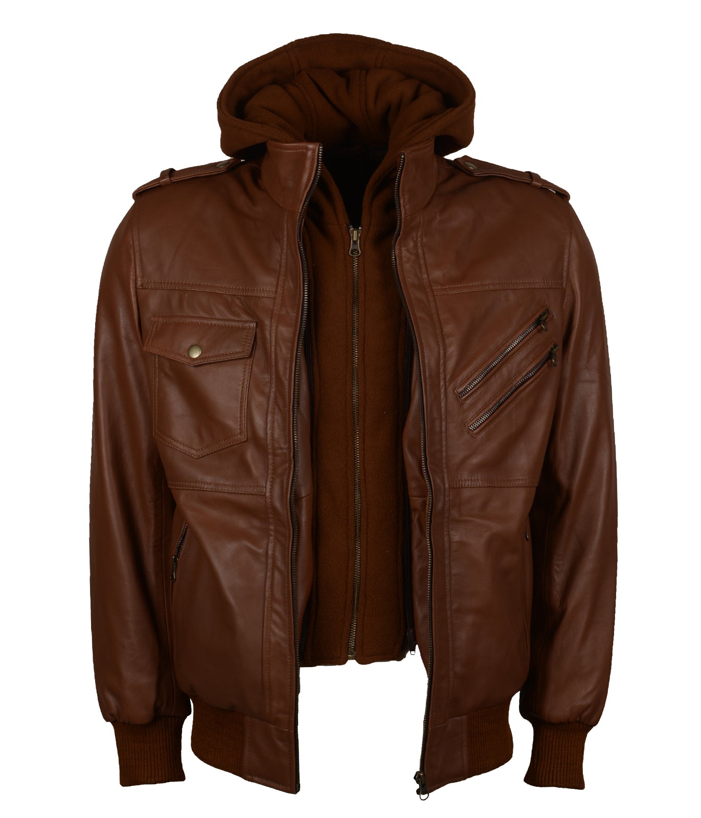 Hooded Brown Mens Biker Leather Smoking Jacket