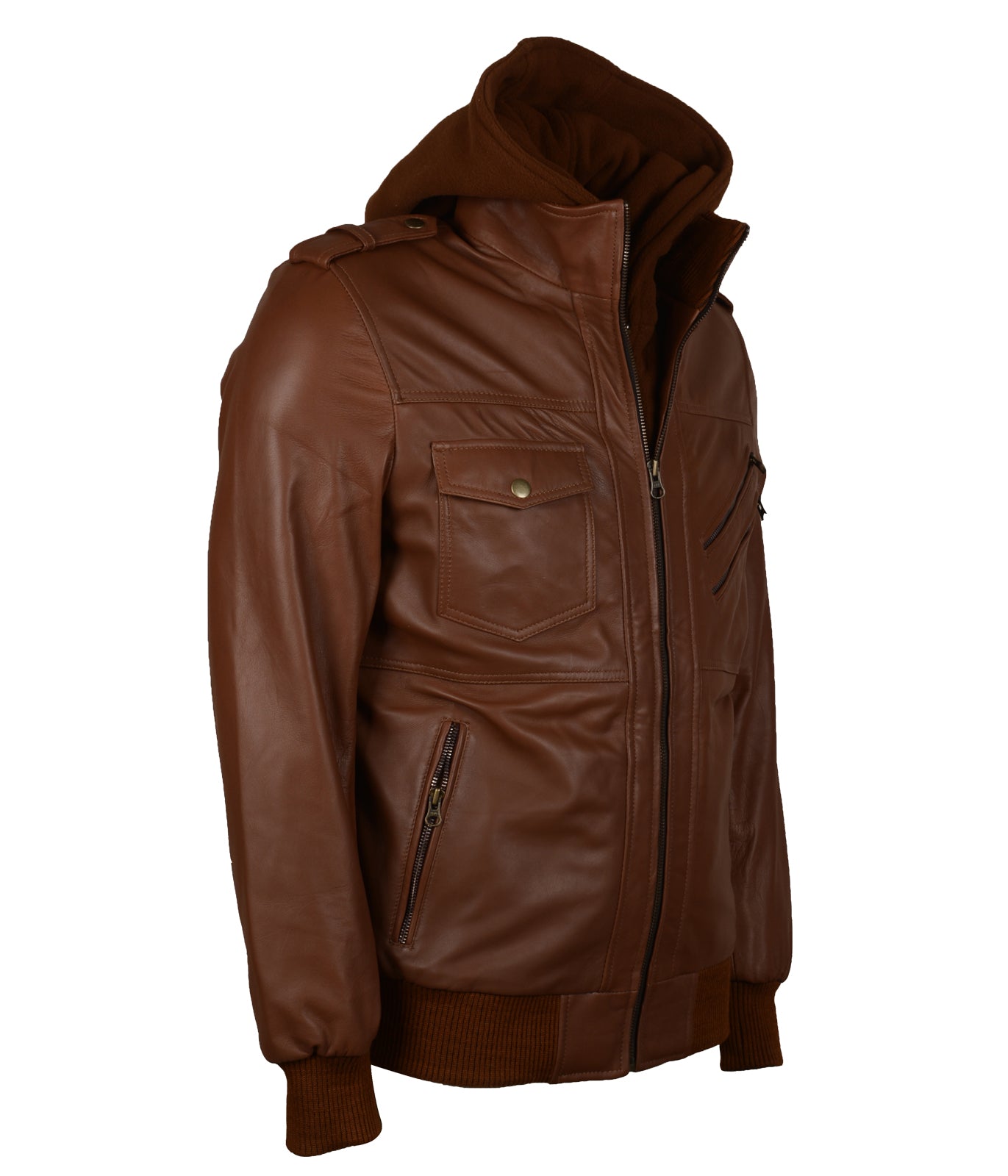 Hooded Brown Mens Biker Leather Smoking Jacket