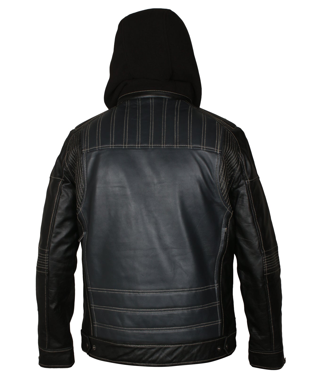 Hooded Black Distressted Mens Biker Leather Flight Jacket