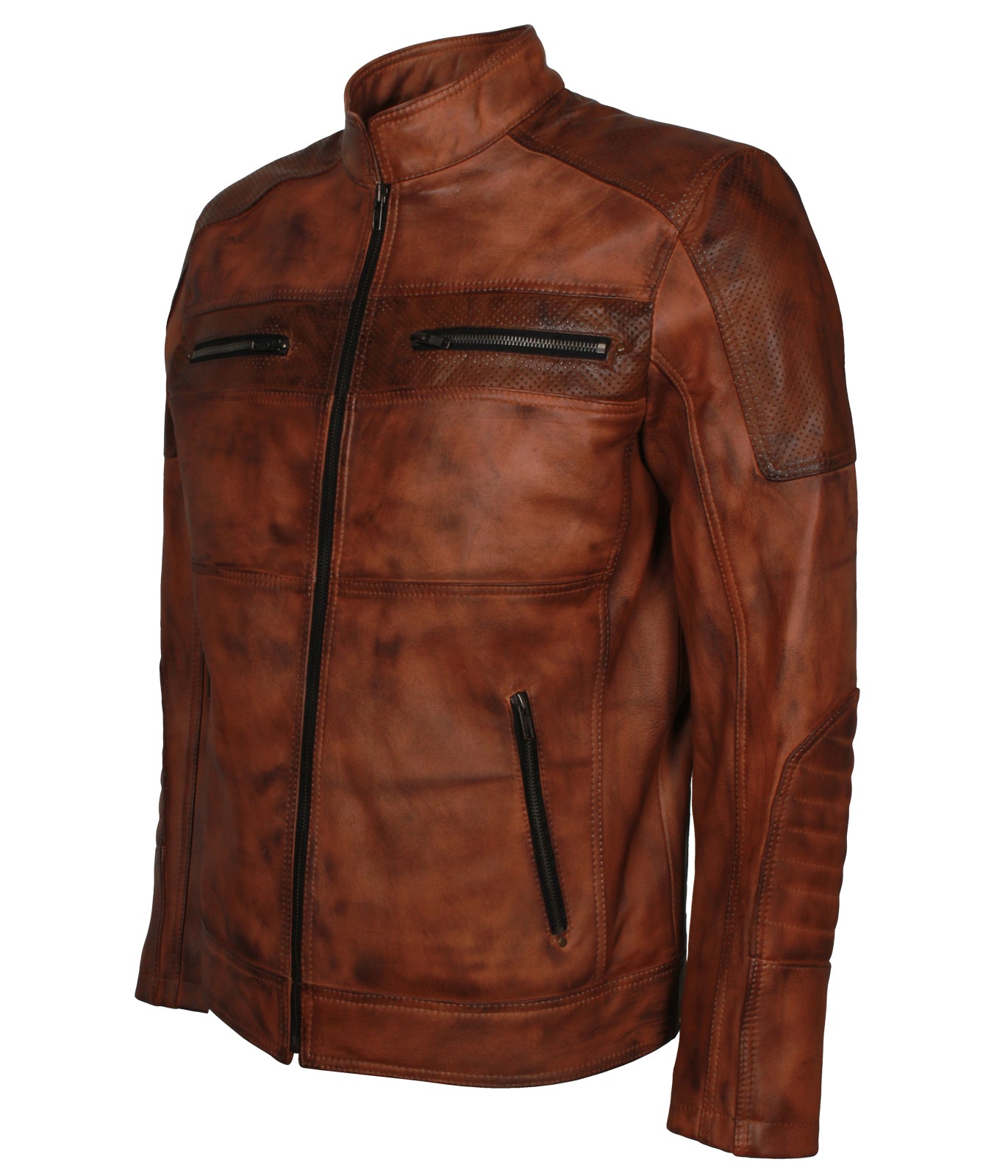 Brown Waxed Vintage Racing Jacket - Motorcycle Leather Jackets for Men