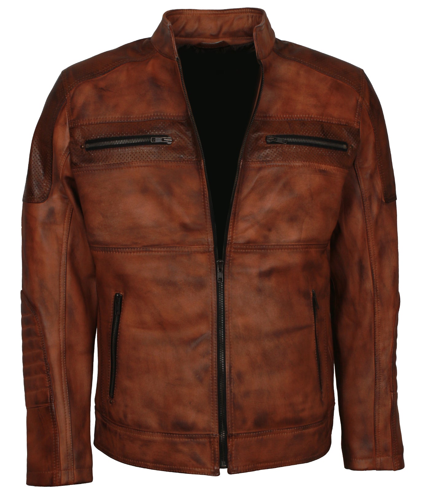 Brown Waxed Vintage Racing Jacket - Motorcycle Leather Jackets for Men