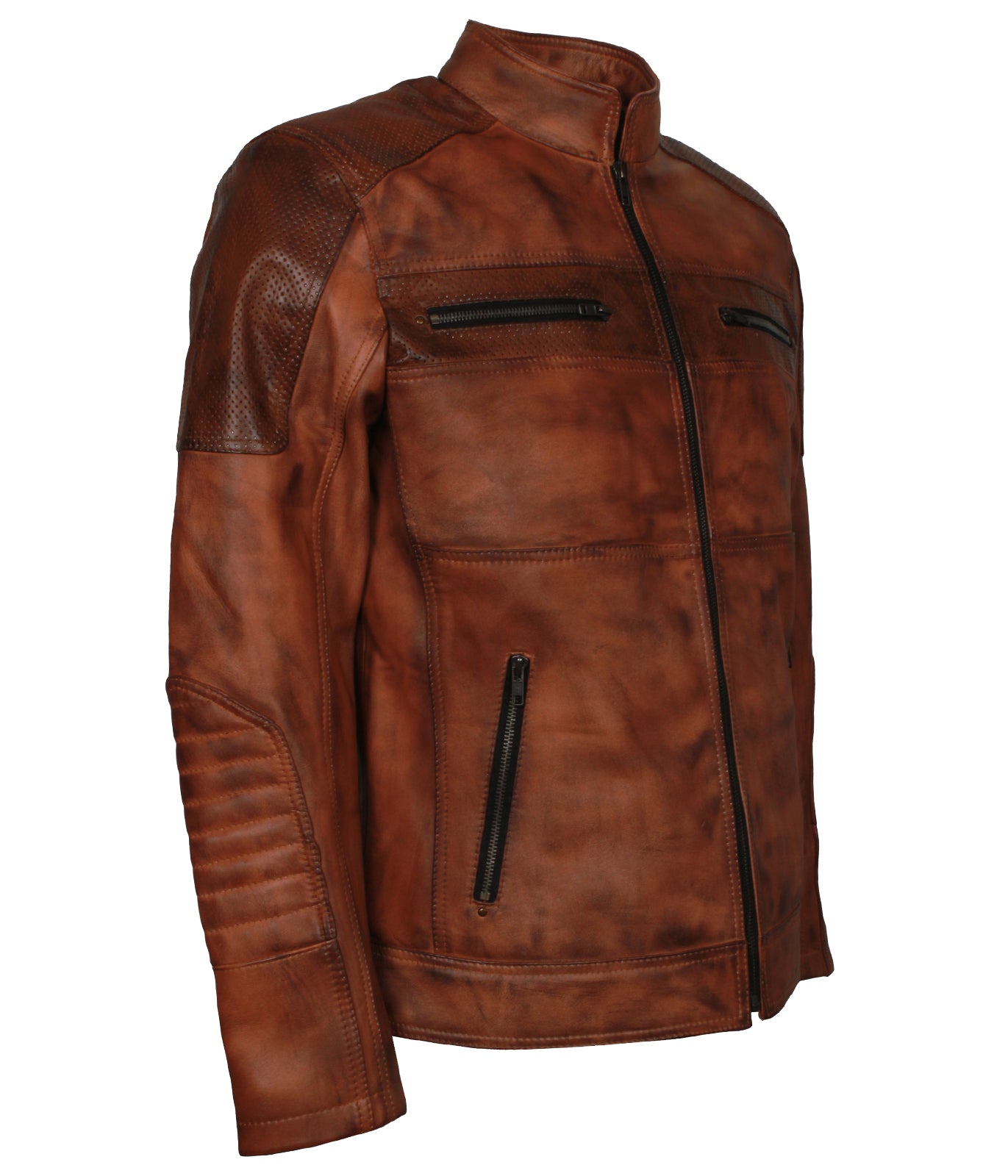 Brown Waxed Vintage Racing Jacket - Motorcycle Leather Jackets for Men