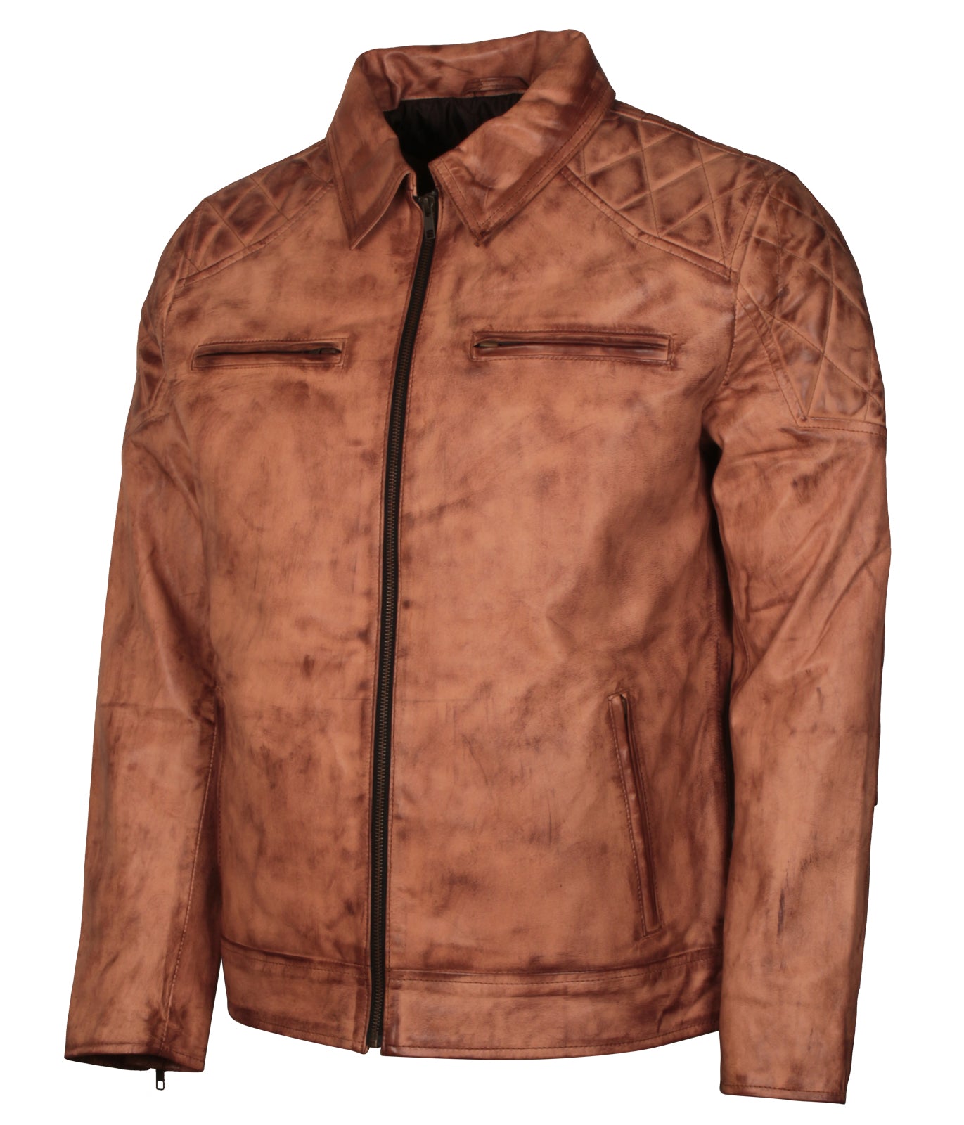 Mens Brown Waxed Distressed Biker Designer Leather Moto Jacket