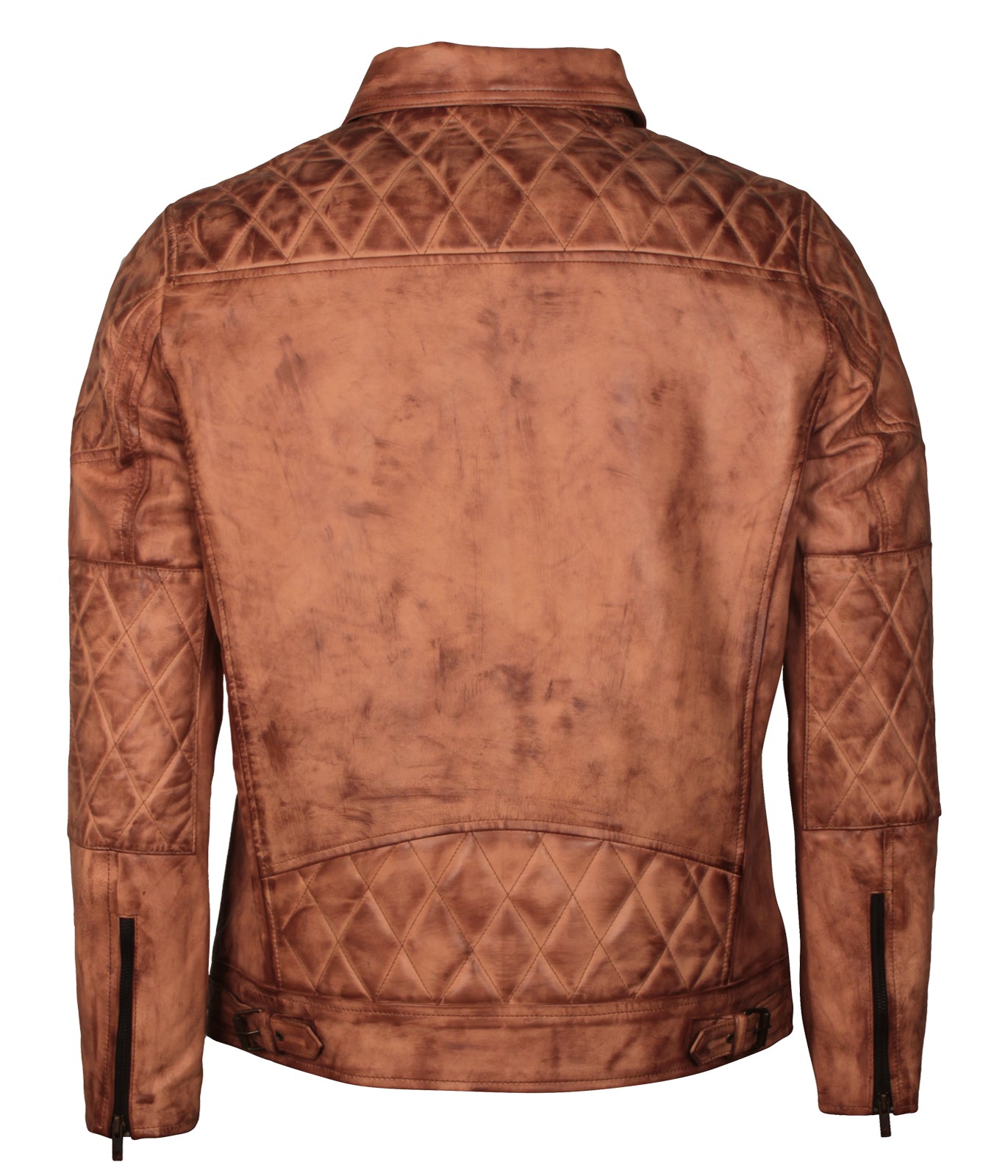 Mens Brown Waxed Distressed Biker Designer Leather Moto Jacket