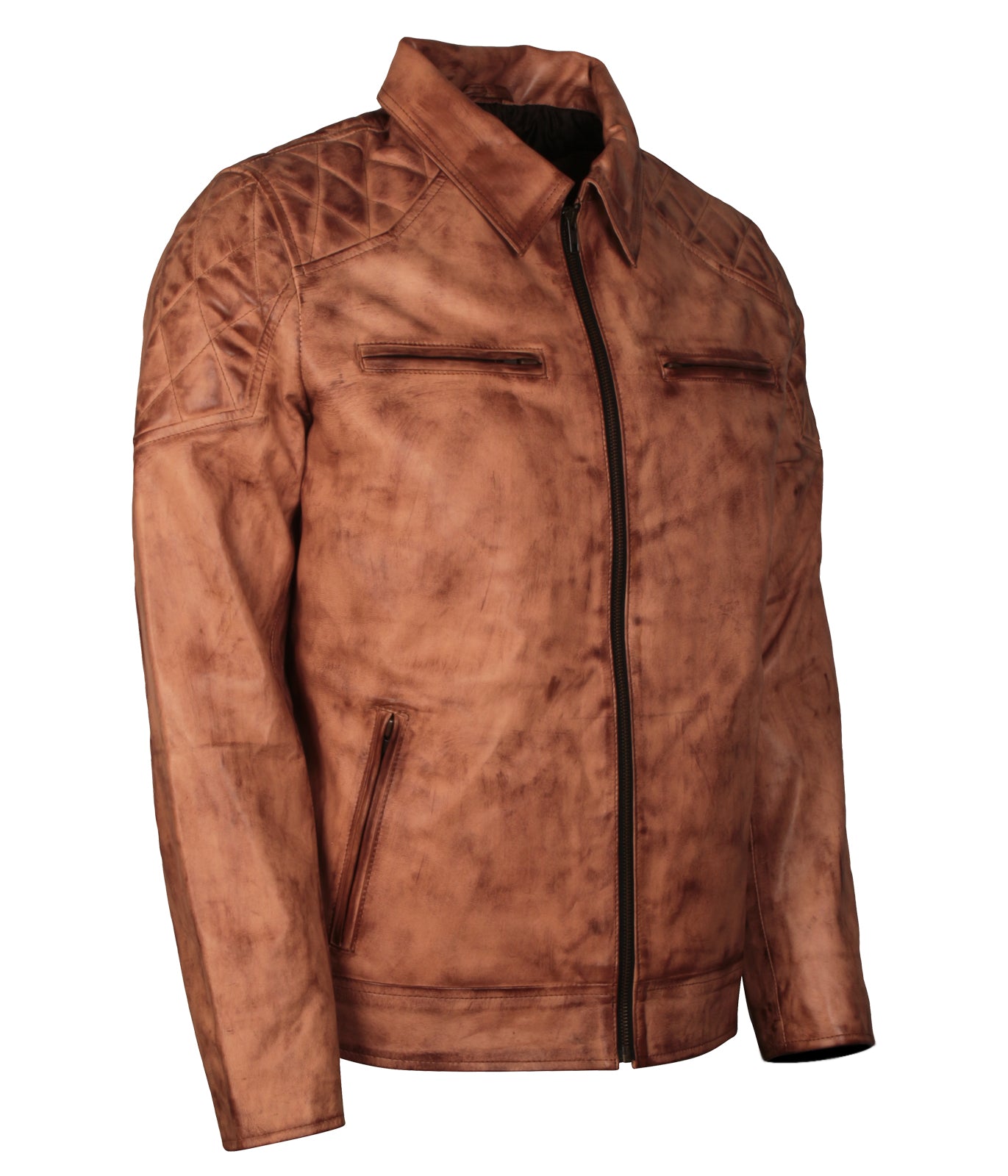 Mens Brown Waxed Distressed Biker Designer Leather Moto Jacket