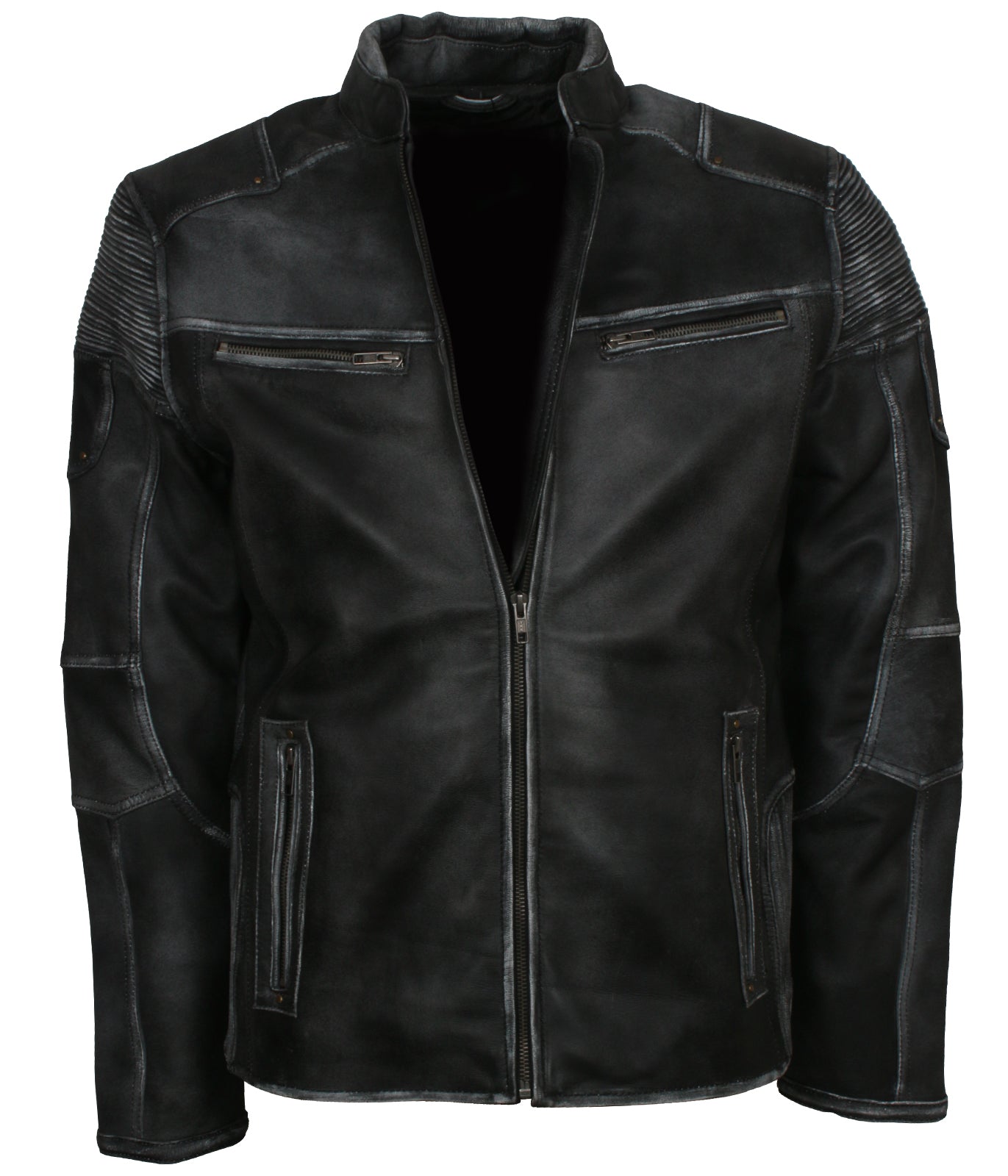 Cafe Racer Retro Dark Grey Quilted Biker Leather Jacket - Italian Mafia Designer Leather jacket