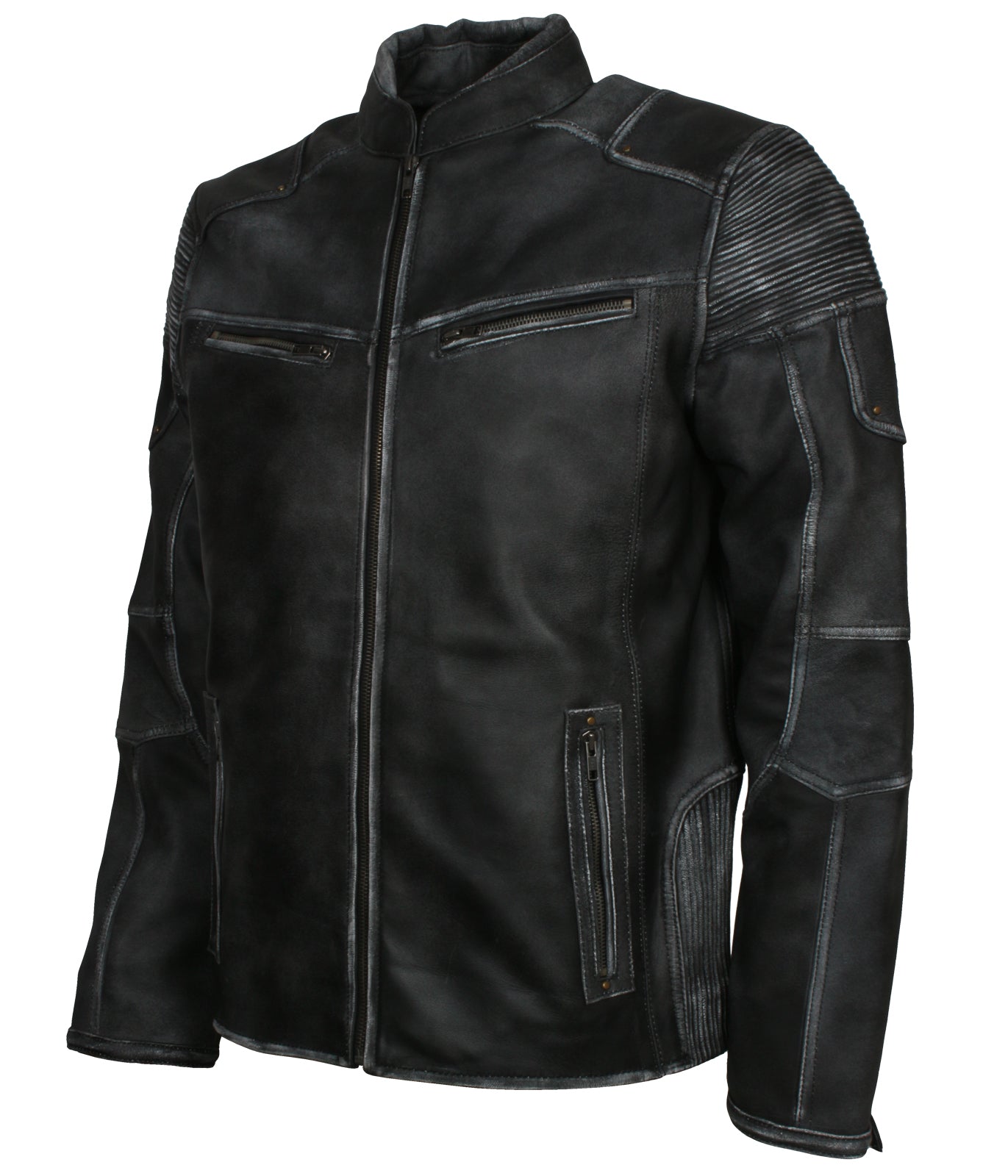 Cafe Racer Retro Dark Grey Quilted Biker Leather Jacket - Italian Mafia Designer Leather jacket