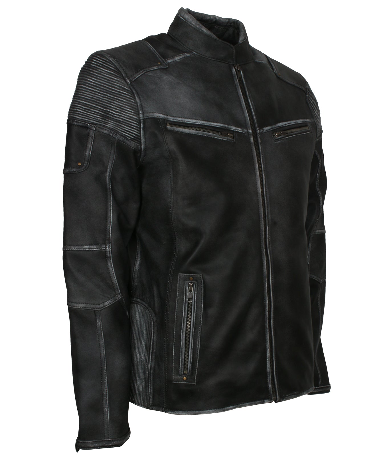 Cafe Racer Retro Dark Grey Quilted Biker Leather Jacket - Italian Mafia Designer Leather jacket