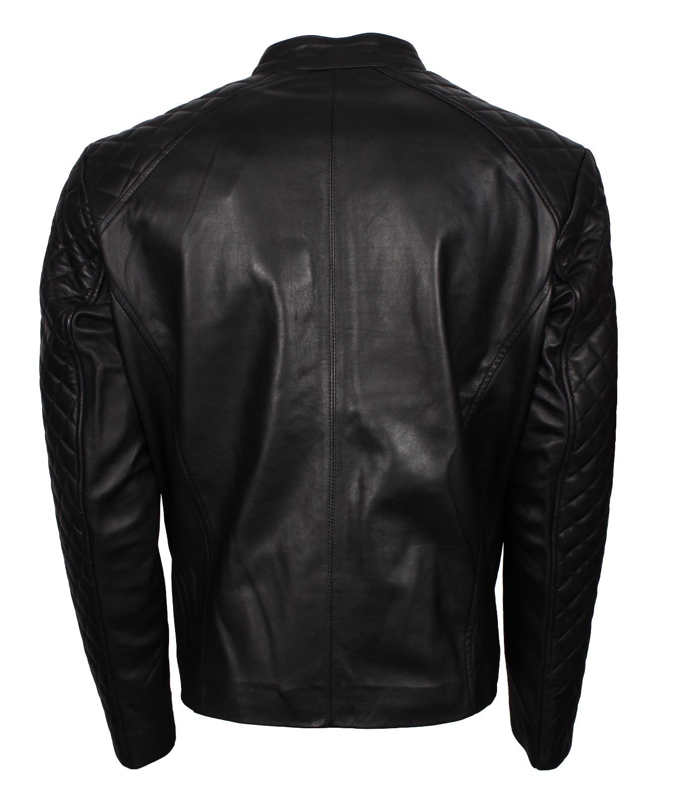 Mens Quilted Sleeves Black Genuine Biker Moto Leather Jacket