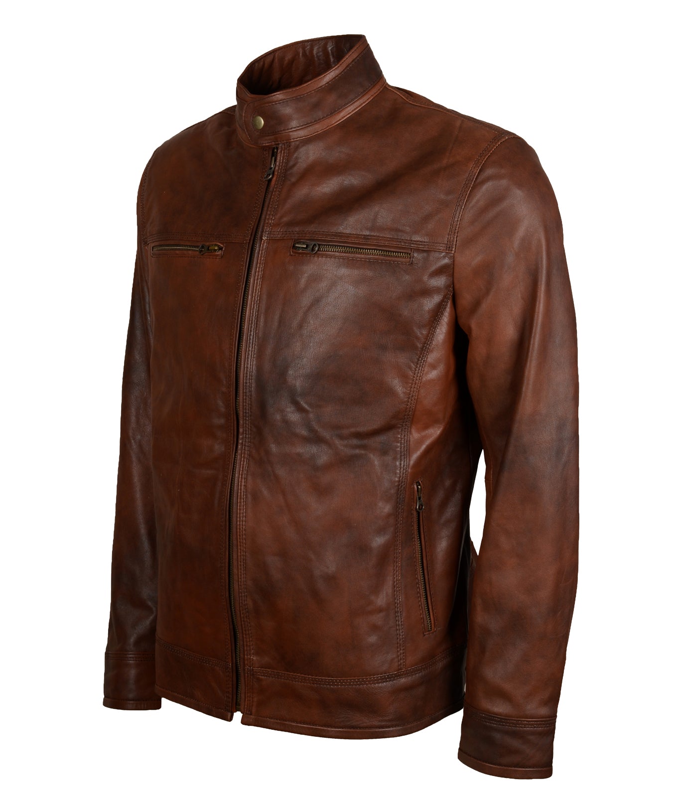 Mens Brown Waxed Vintage Biker Leather Smoking Jacket