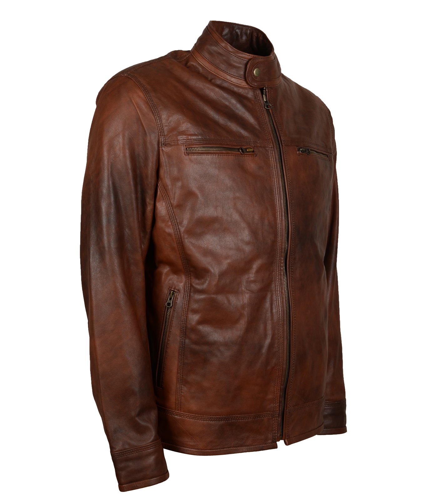 Mens Brown Waxed Vintage Biker Leather Smoking Jacket