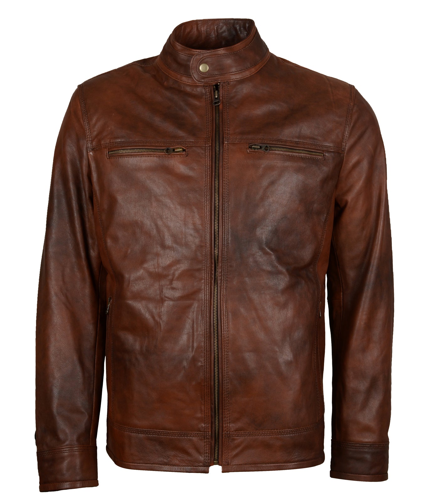 Mens Brown Waxed Vintage Biker Leather Smoking Jacket