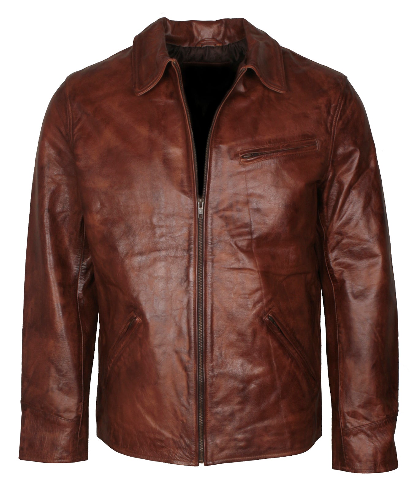 Vintage Brown Waxed Mens Antique Biker Leather Jacket