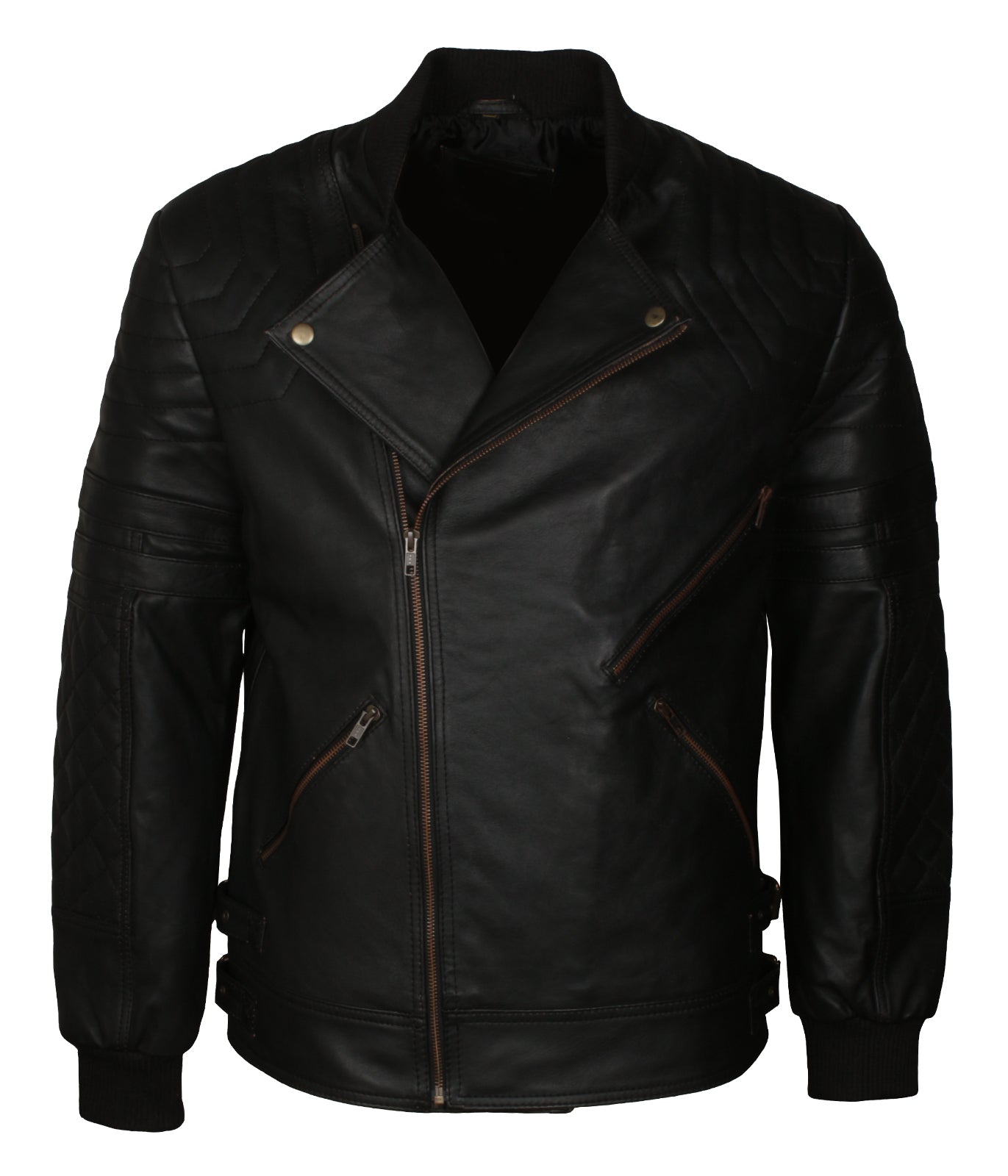 Vintage Mens Black Biker Motorcycle Racing Leather Jacket