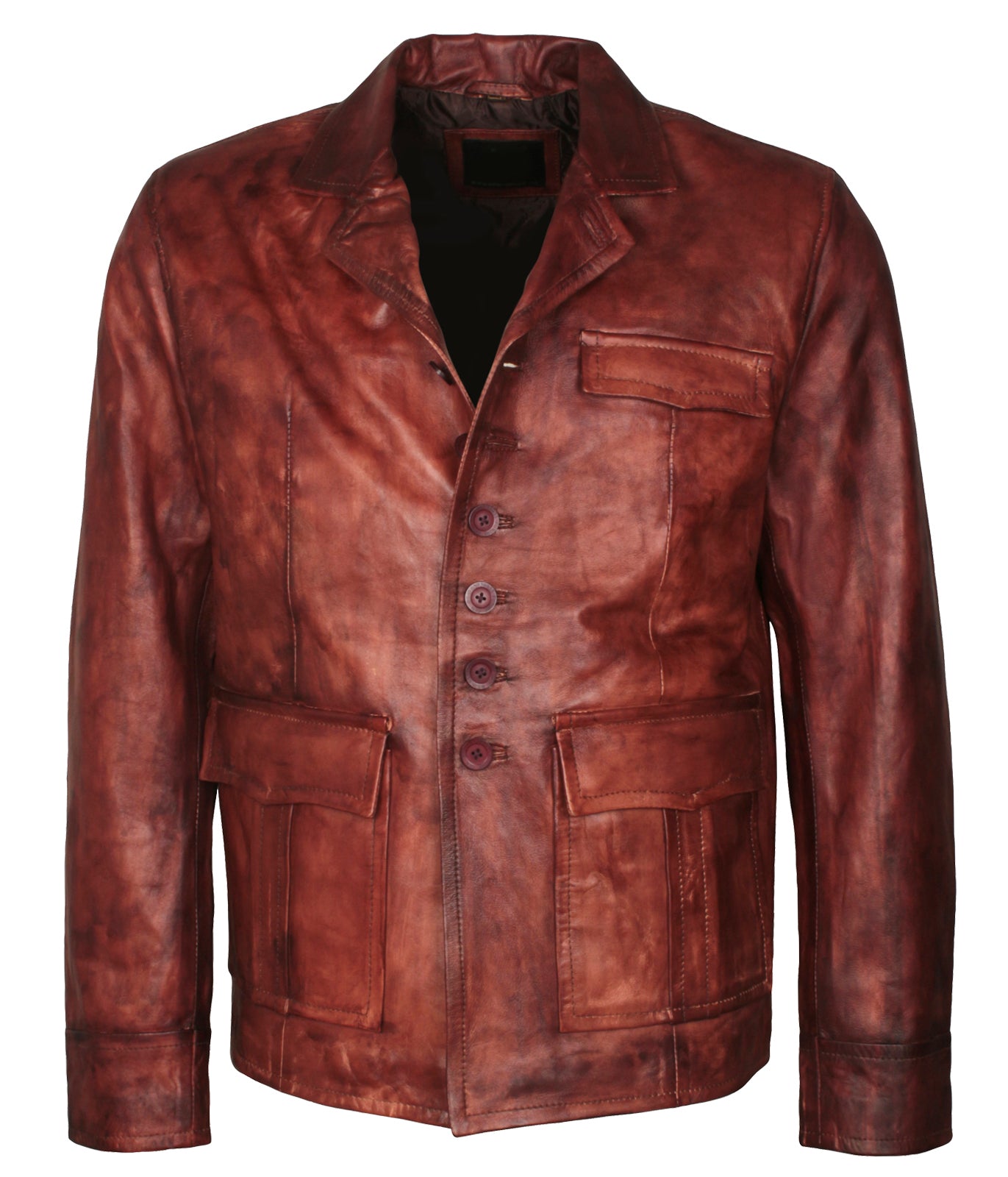 Vintage Mens Brown Waxed Biker Moto Leather Jacket