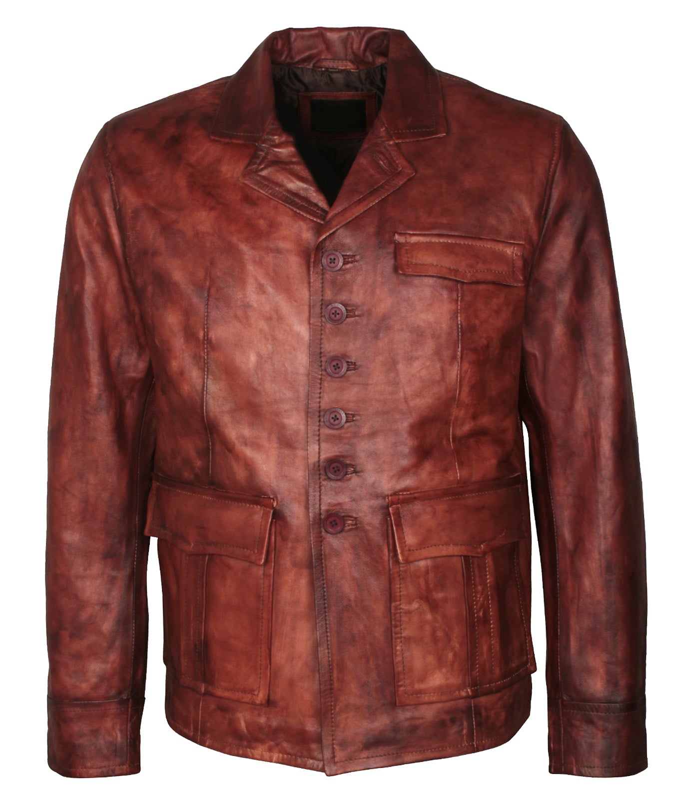 Vintage Mens Brown Waxed Biker Moto Leather Jacket