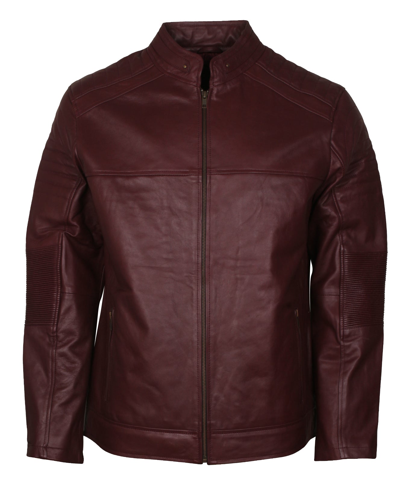 Zebra Mens Maroon Biker Motorcycle Leather Jacket