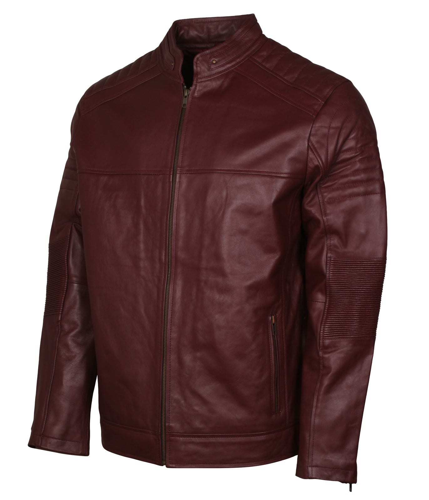 Zebra Mens Maroon Biker Motorcycle Leather Jacket