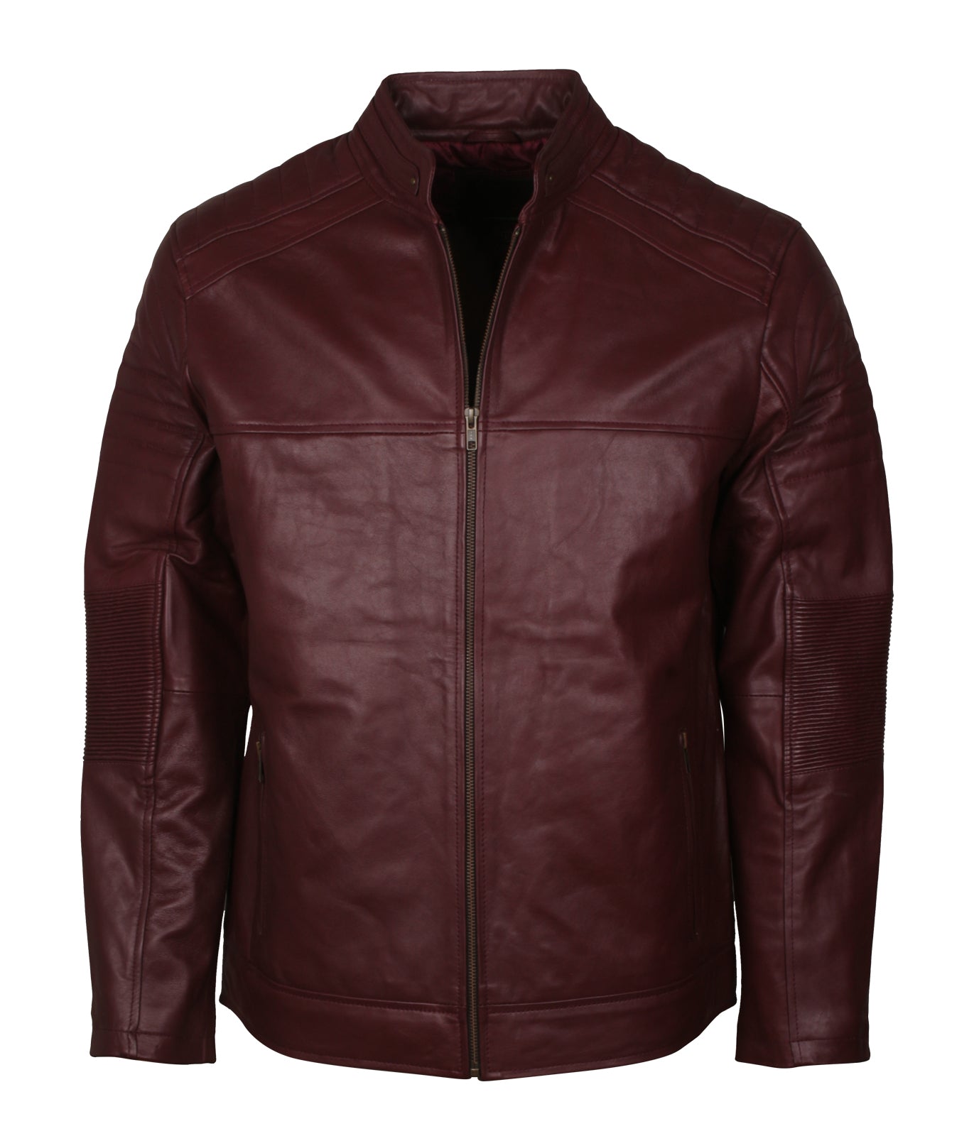 Zebra Mens Maroon Biker Motorcycle Leather Jacket