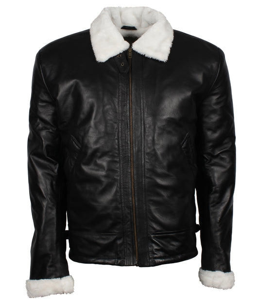 Black Inner Faux Fur Leather Jacket - Kunstfell echtes Lederjacke