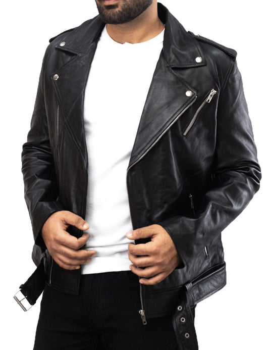 Schwarz Biker Lederjacke - Motorradfahrer Jacke - Mens Black Biker Brando Leather Jacket