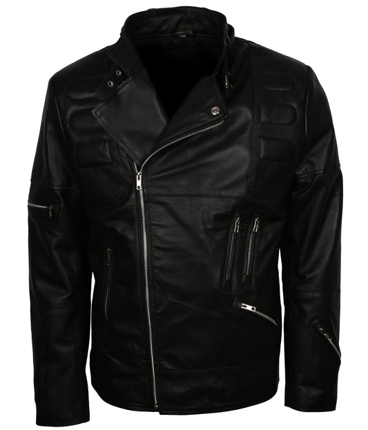 Biker Men's Vintage Brando Padded Black Jacket - Männer Motorrad Lederjacke