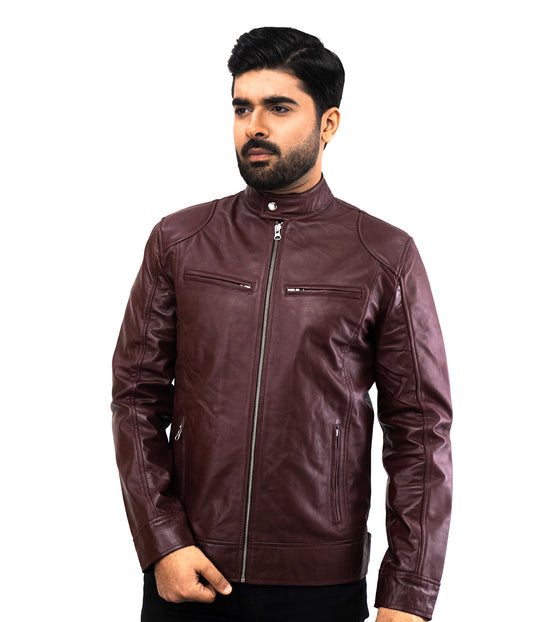 Biker Casual Cavan Leather Jacket - Maroon Red Wine Color Biker Leather Jacket