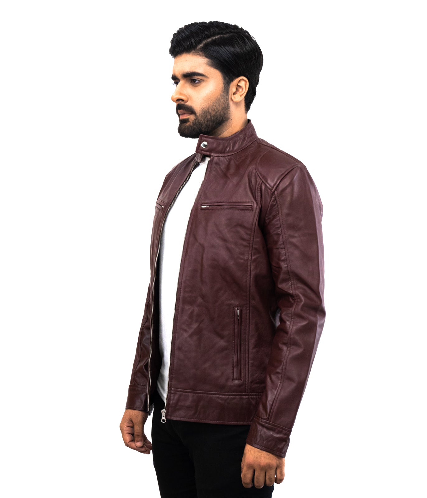 Biker Casual Cavan Leather Jacket - Maroon Red Wine Color Biker Leather Jacket