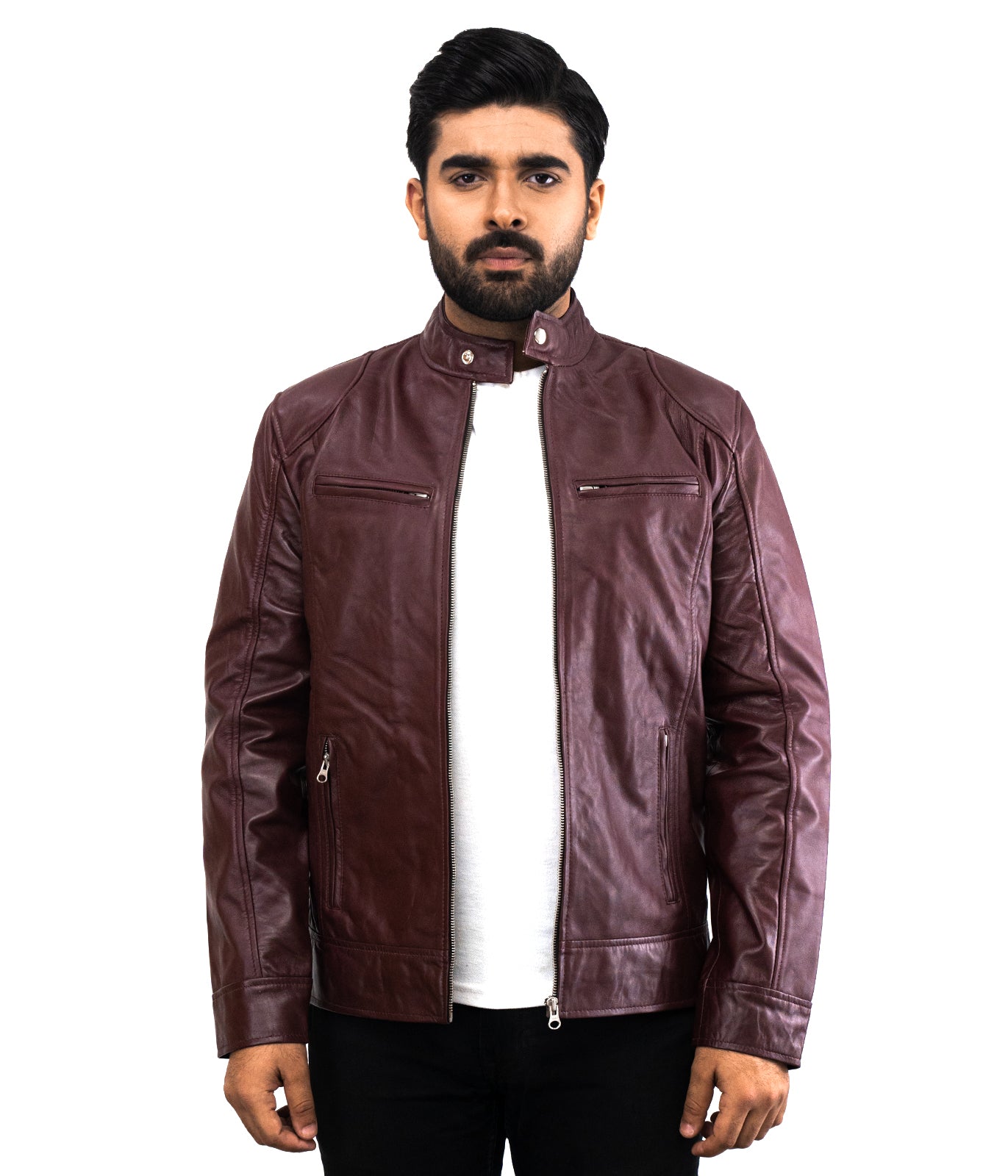 Biker Casual Cavan Leather Jacket - Maroon Red Wine Color Biker Leather Jacket