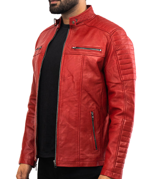 Biker Motorcycle Mens Genuine Leather Jacket - veste en cuir pour hommes