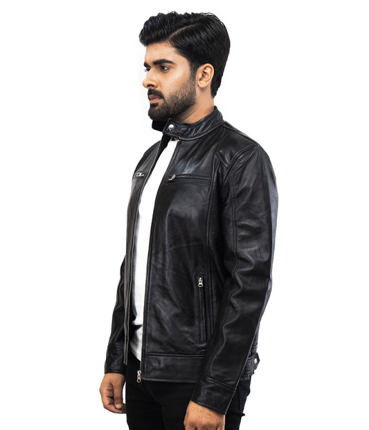 Black Motorcycle Kemi Leather Jacket - Herren Lederjacke - Designer Jackets for Men