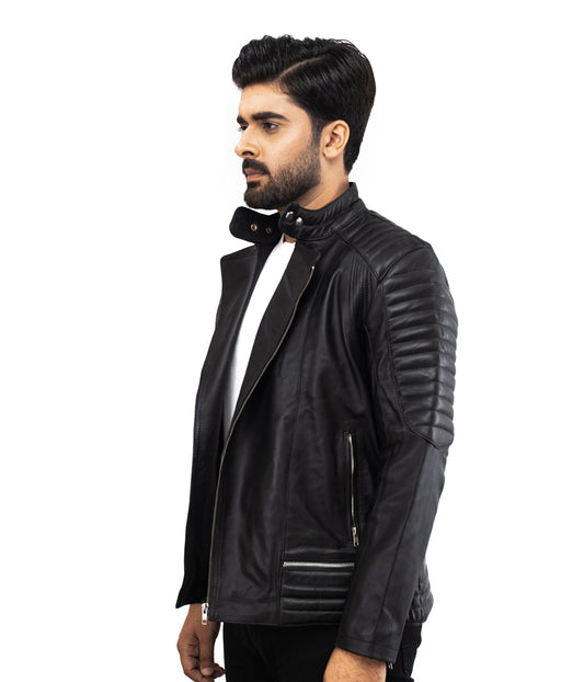 Black Motorcycle Kiwi Leather Jacket