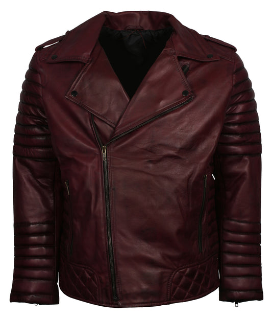 Brando Maroon Waxed Biker Leather Jacket - Herren Designer rot rennjacke