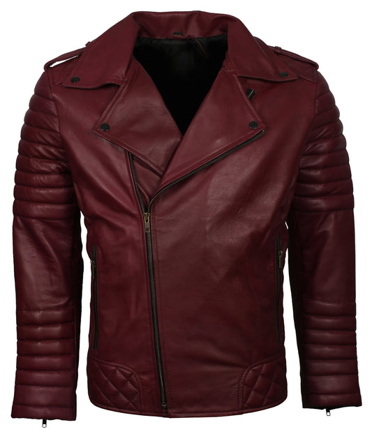 Brando Men's Maroon Biker Leather Jacket - Mens Designer Red Wine Jacket