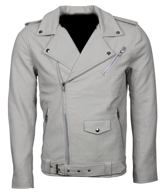 Brando Men's White Biker Leather Jacket - Weiss Brando Rennjacke