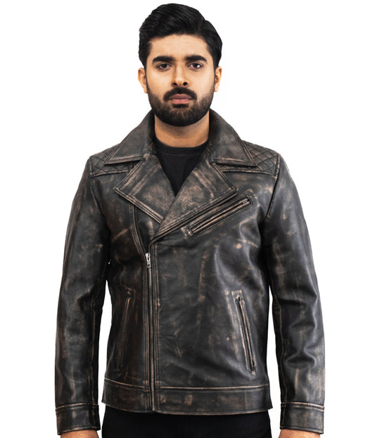 Brando Motorbiker Black Leather Jacket - Black Waxed Designer Racing Top G Jacket