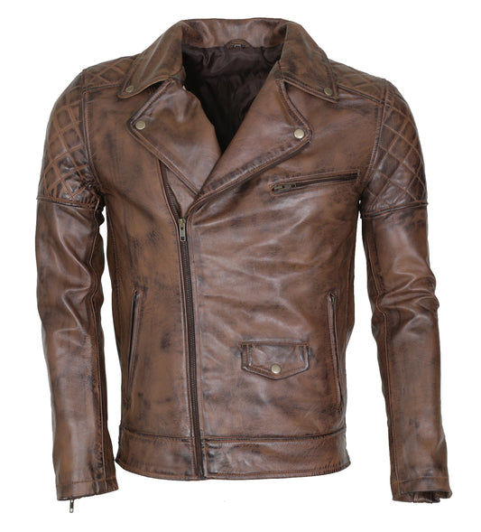 Brando Vintage Men's Dark Brown Leather Jacket - Brown Brando waxed leather jacket