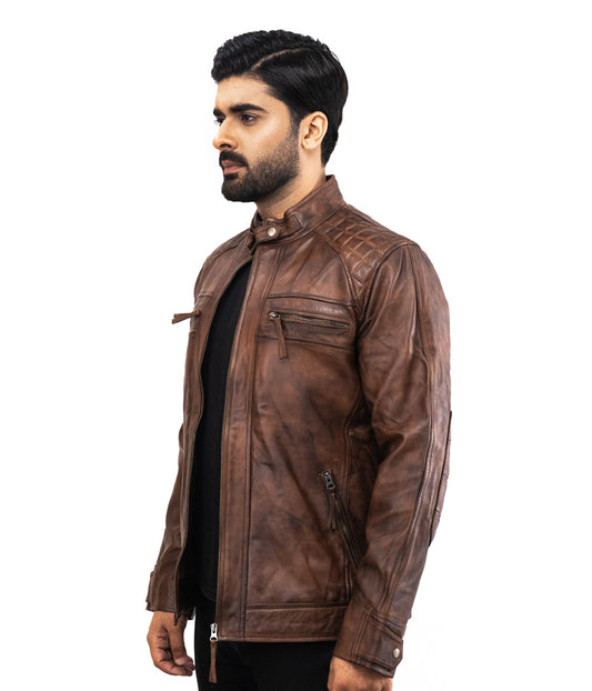 Brown Florida Biker Leather Jacket - Herren Braun Biker Celebrity Inpired Lederjacke