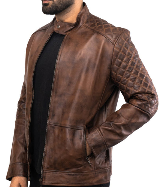 Brown Motorcycle NYC Leather Jacket - Mens Padded Designer Rider Jacket