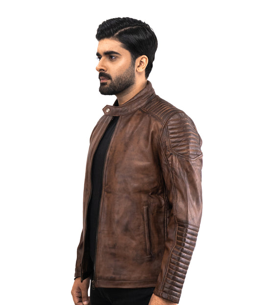 Brown Motorcycle Phoenix Leather Jacket - Herren Biker Lederjacke