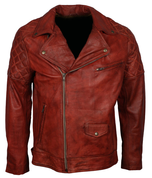 Designer Men's Brown Biker Leather Jacket - Brown Biker Brando Waxed Moto Jacket