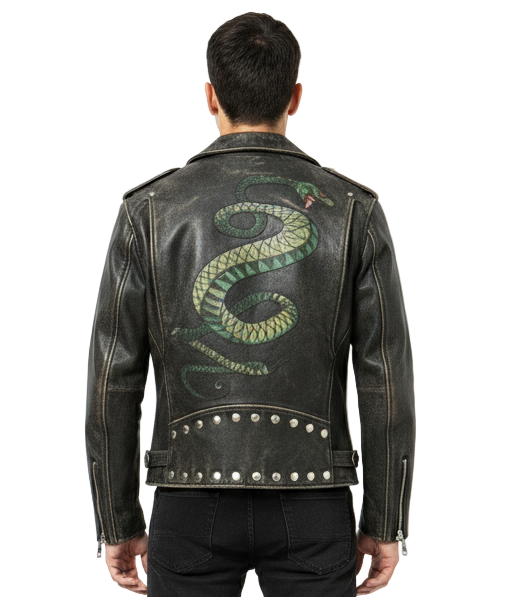 Studded Fallout Snake Leather Jacket – Jacketsvillage