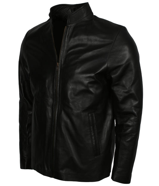 Fashion Men's Black Biker Leather Jacket - Schwarz Biker Lederjacke