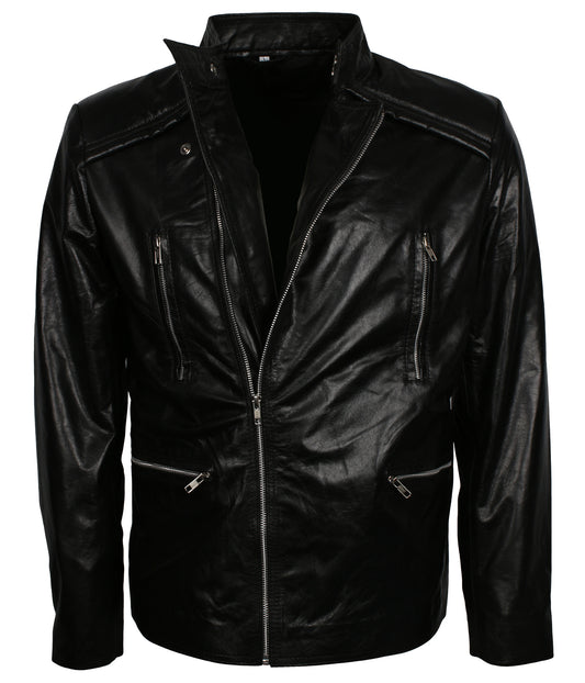 Fashion Men's Black Motor Biker Leather Jacket - Herren Motorrad Brando Lederjacke